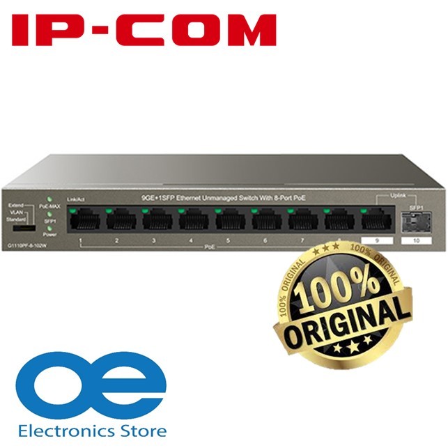 IP-COM G1110PF-8-102W เครือข่าย 9 พอร์ต GE พร้อม 8 พอร์ต PoE + 1x SFP, 6kV Lightning Protection Ethe