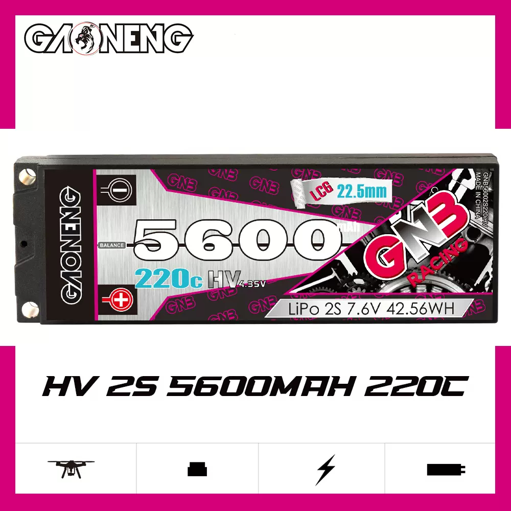 GNB56002S220iHV // Gaoneng GNB LiHV 2S 7.6V 5600mAh 220C Hard Case LCG LiPo Battery