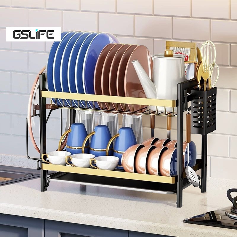 GSlife 2/3 ชั้นจาน Drainer พร้อมถาดรัก Keriningkan Pinggan แผ่นเสียง 7 ชั้น