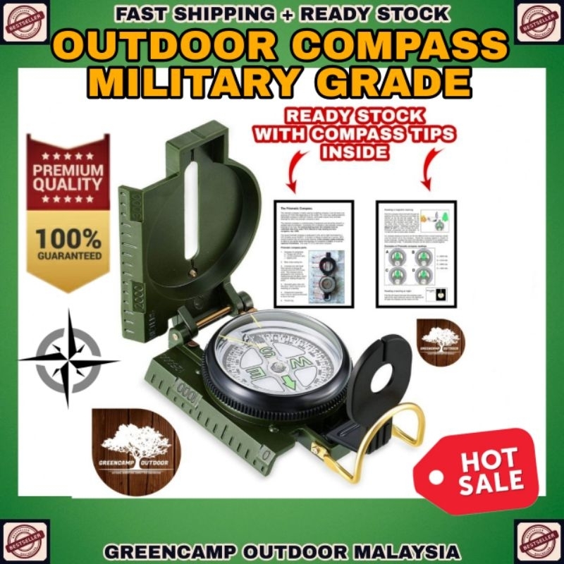 Compass OUTDOOR SURVIVAL KIT KOMPAS ARAH KIBLAT SCALE RULER MULTIFUNCTION COMPASS WISEL OUTDOOR GREE