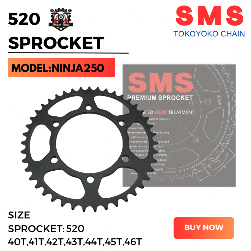 SMS 520 NINJA250 NINJA 250 KAWASAKI PREMIUM SPROCKET ด้านหลังสําหรับ KAWASAKI BLACK STEEL