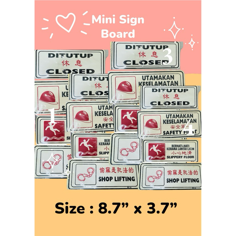 Mini Sign Board Display Covered/Utamakan Keselamatan Safety First/Shop Lifting/Slippery Floor