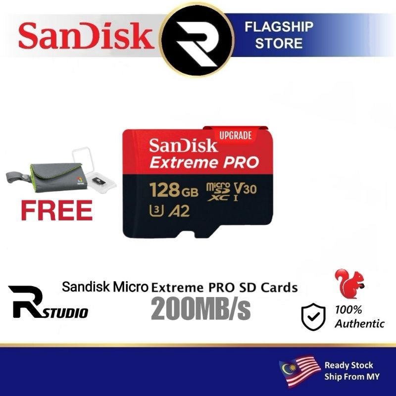 %ORIGINAL-SANDISK Extreme Pro 128GB A2 Max 200MB/s การ์ดหน่วยความจํา Micro SXC