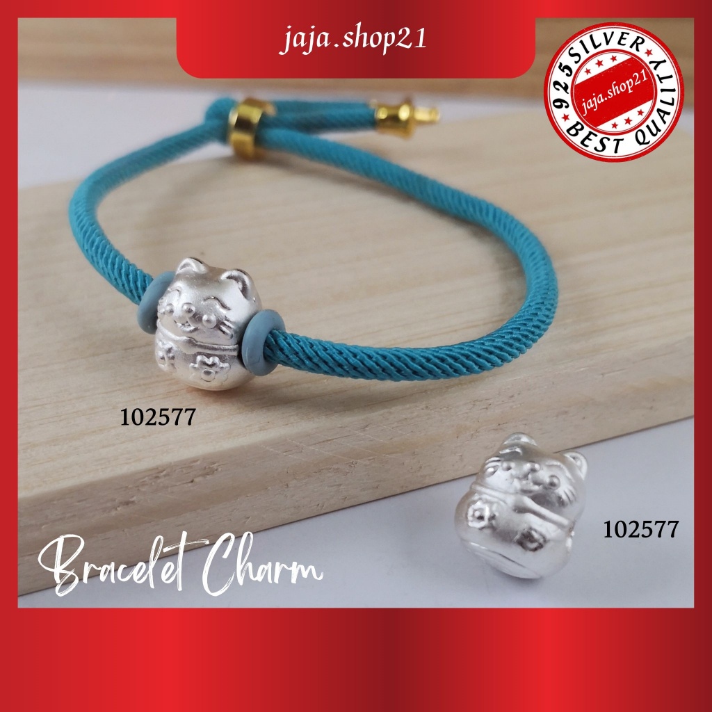 | จี้ชาร์มแมวเงิน 925+กําไลเชือก | 925银猫咪吊+สี手绳 | Gelang Tali+Loket Kucing Perak 925