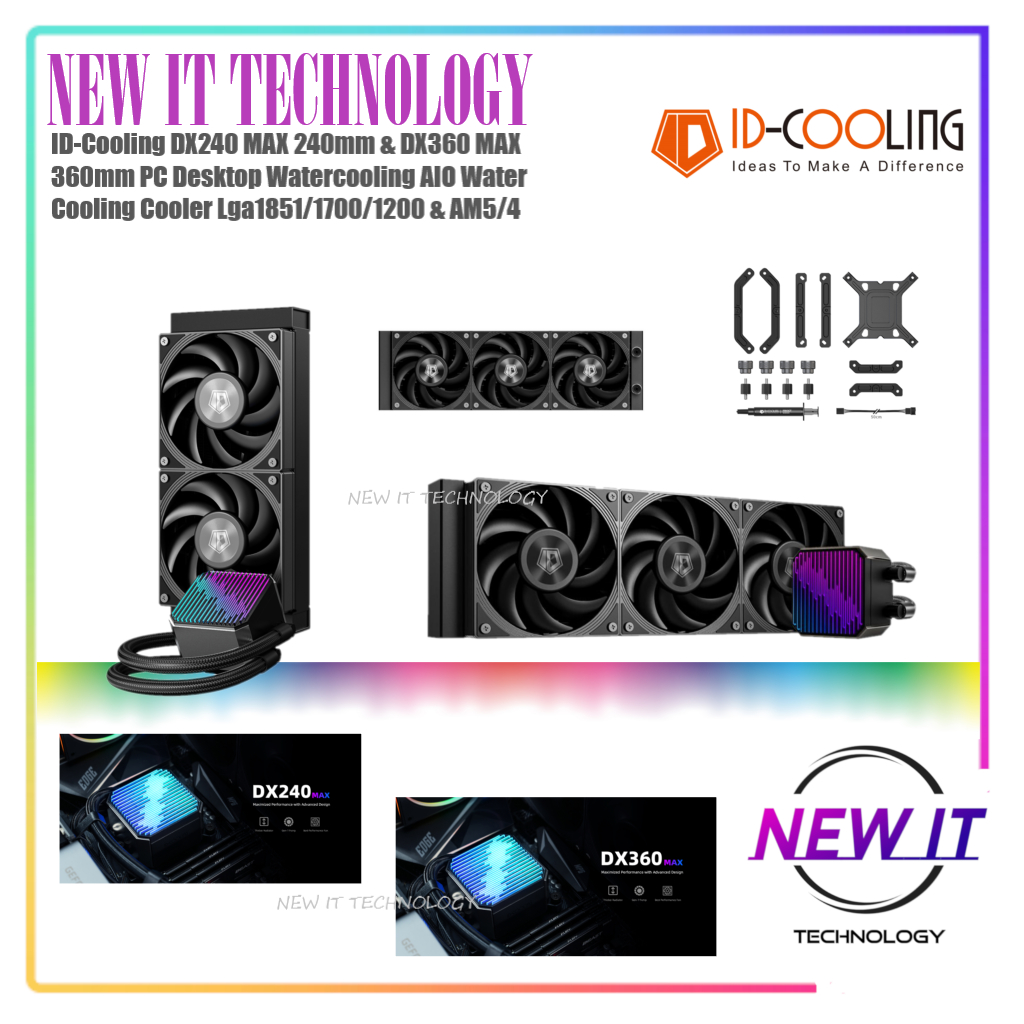 ID-Cooling DX240 MAX 240mm & DX360 MAX 360mm PC Desktop Watercooling AIO Water Cooling Cooler Lga185
