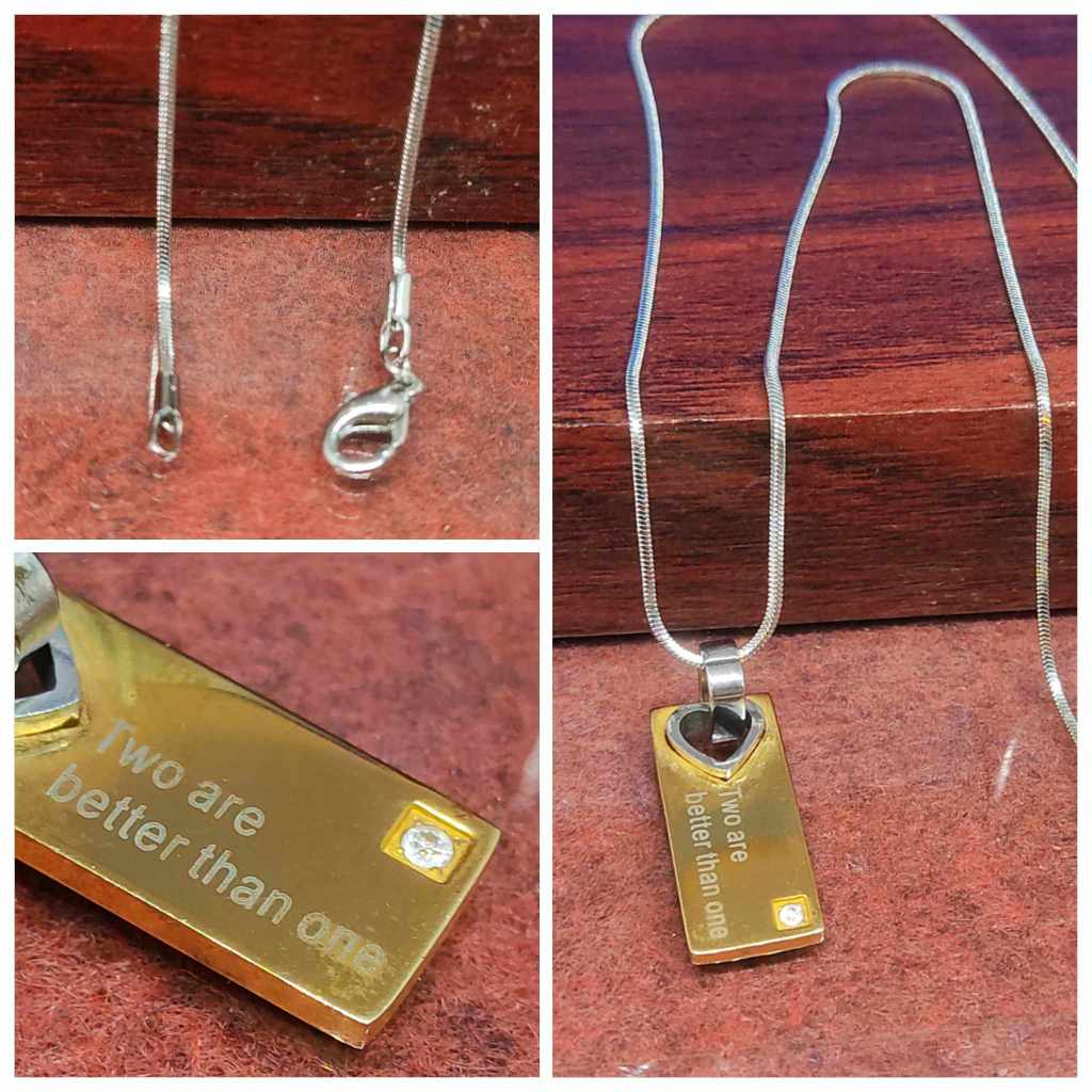 Rantai Leher dgn Loket Perkataan < Two Better Than One}, Sesuai utk Perempuan รับประกันจี้จับคู่สร้อ