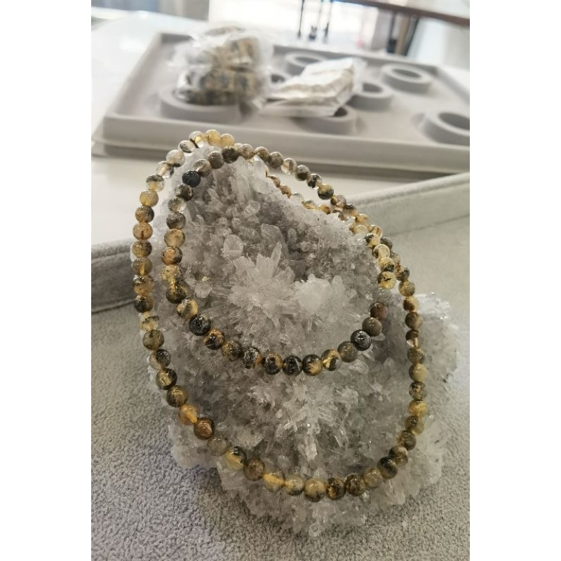 หยกธรรมชาติเหล็กไทเทเนียมไหมทองสร้อยคอ C0377ROP-A