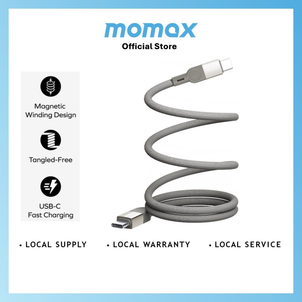 Momax Mag Link USB-C to USB-C 100W USB2.0 สายแม่เหล็ก 1 ม. (ไทเทเนียม)PD 100W 480Mbps