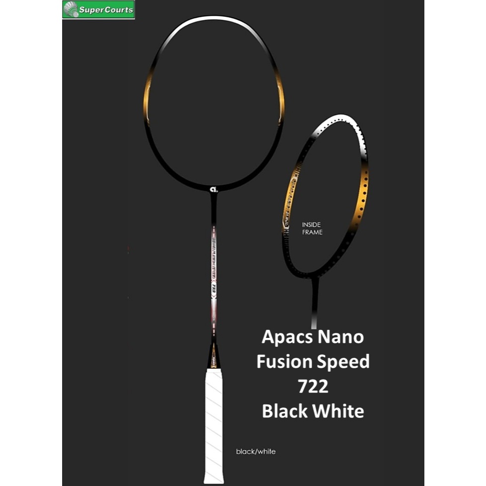 ไม้แบดมินตัน Apacs Nano Fusion Speed 722 (ฟรี INSTALL STRING 4 ปม + โอเวอร์กริป) BLACK WHITE (1 ชิ้น