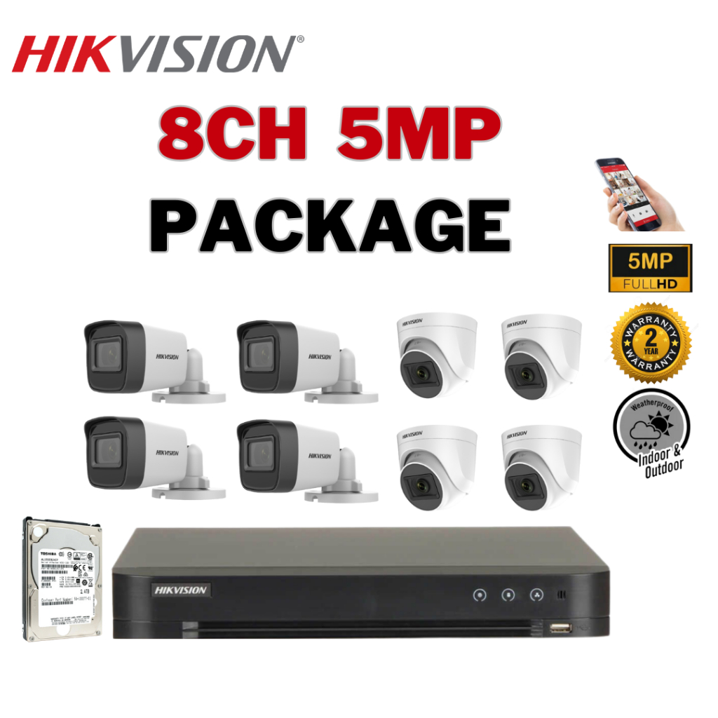 HIKVISION ชุดกล้องวงจรปิด (World No.1) 8CH 5MP iDS-7208HUHI-M1/E/DS-2CE16H0T-ITF/DS-2CE76H0T-ITPF