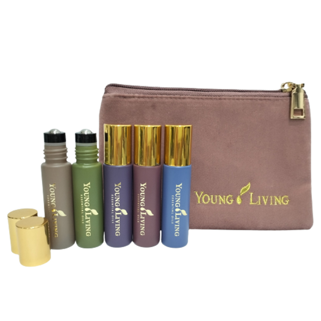 YL Inspired 10ml Glass Essential Oil Roller Bottle Set of 5 bottle and Velvet Pouch Bag Young Living