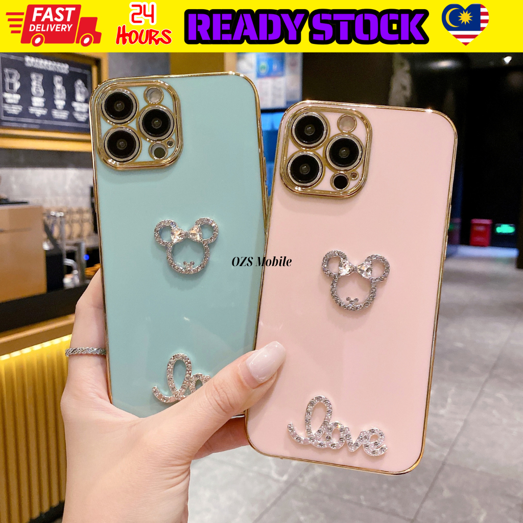 Oppo F11 Pro A3s A12e A53 A73 2020 A15 A16 A17 A18 fon sarung minnie love กล้องป้องกันไฟฟ้า soft cas