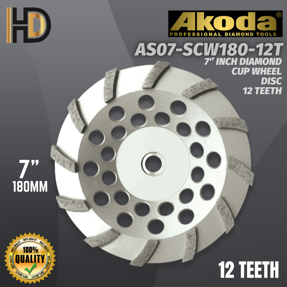 Akoda 7 180MM Diamond Cup Wheel / AKODA AS07-SCW180-12T Diamond Cup Wheel 12 ฟัน