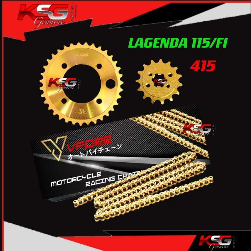 ชุดเฟือง 415 Racing ZFORE Sproket Lagenda 115/Lagenda 115fi SRL115 SRL 115FI Sprocket & VFORE Chain 