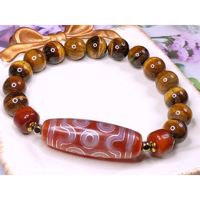 Tibetan Dzi Beads Seven Eyed Dzi Bead 藏传措银七眼天珠 38.4x13.6mm