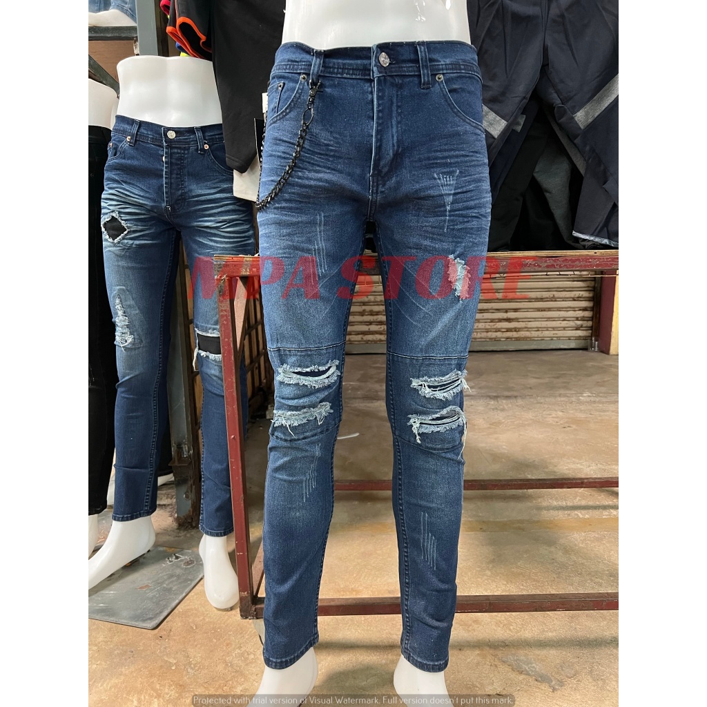 CPS Jeans Seluar Jeans Skinny Koyak CPS Dark Blue / Ripped Jeans Stretch Jeans