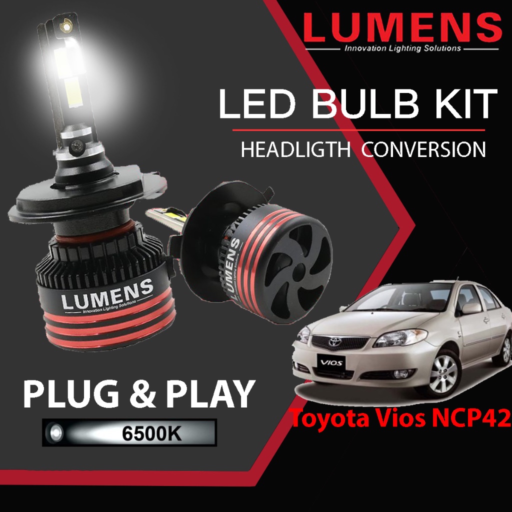 Toyota Vios NCP42 1st Gen (2002-2005) E,G Spec- LUMENS ไฟรถยนต์ 6500K 12V/24V 76W 5000LM ไฟหน้า LED 