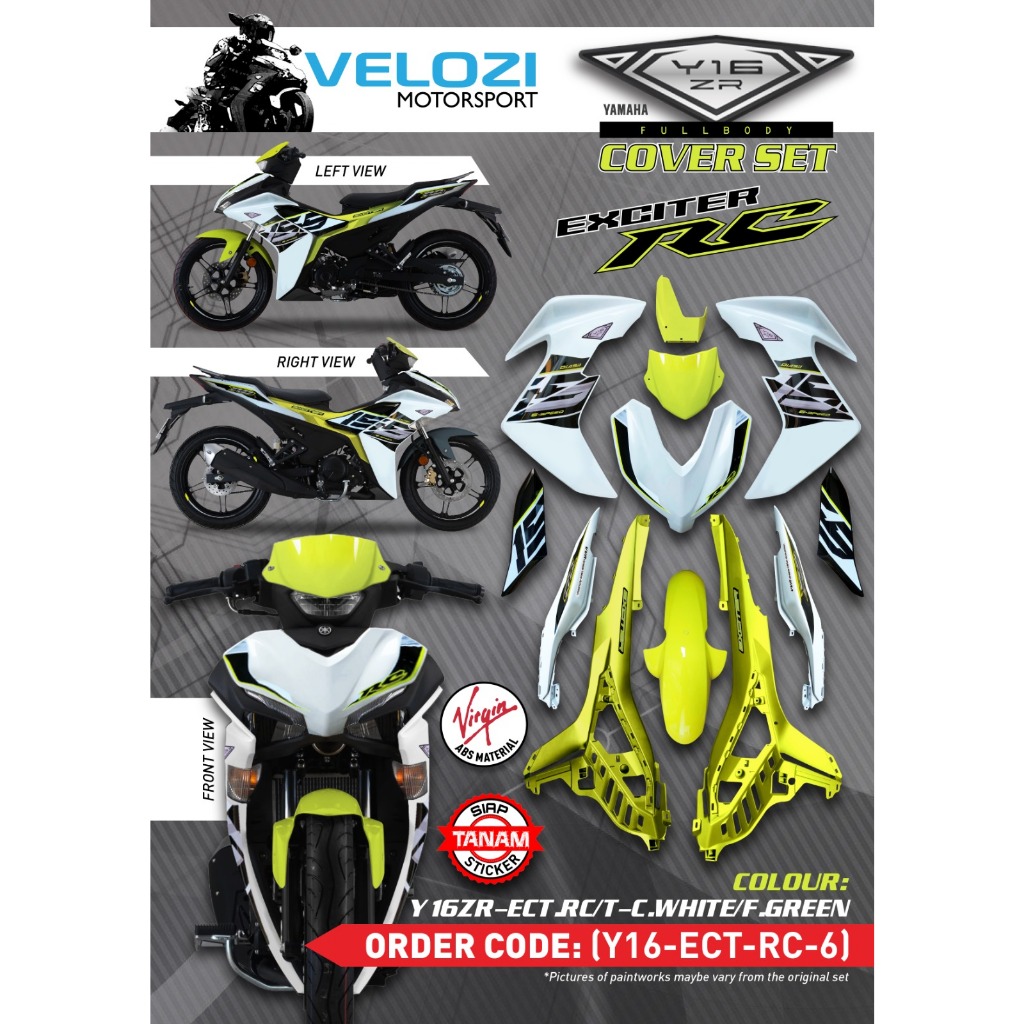 Y16 ฝาครอบ Y16ZR EXCITER RC CRYSTAL สีขาว F สีเขียว PUTIH Y16-ECT-RC-6 VELOZI YAMAHA SIP TANAM STOK