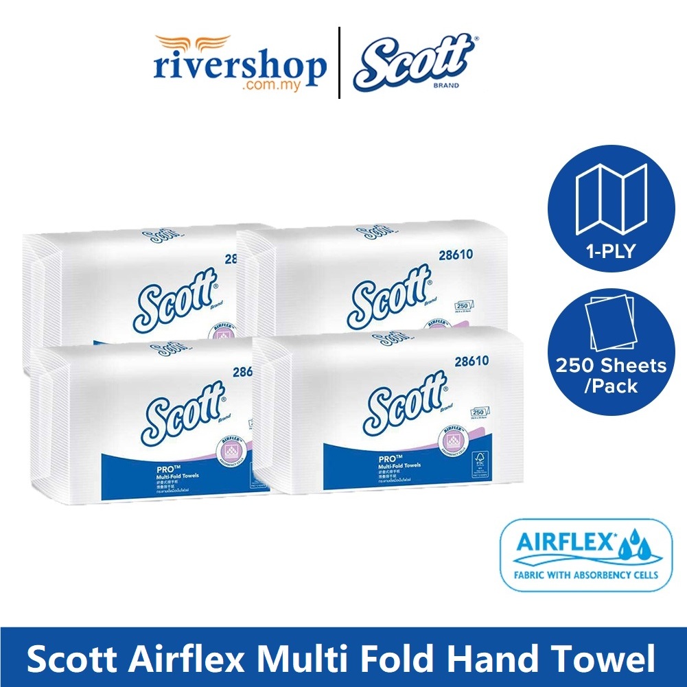 SCOTT Airflex ผ้าเช็ดมือ Multi-Fold 28610 1ply/ กระดาษทิชชู่ 1 แพ็ค / 4 แพ็ค x 250s
