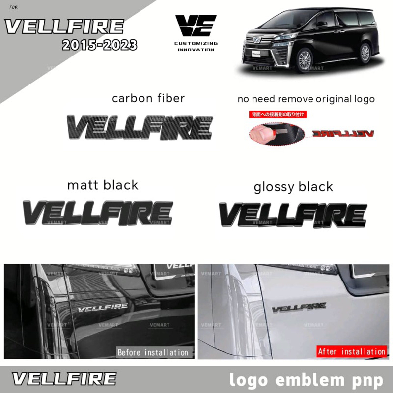 Vemart Toyota vellfire agh30 2015-2020 โลโก้รถสัญลักษณ์อุปกรณ์เสริม pnp vellfire ใหม่ ah30 agh30