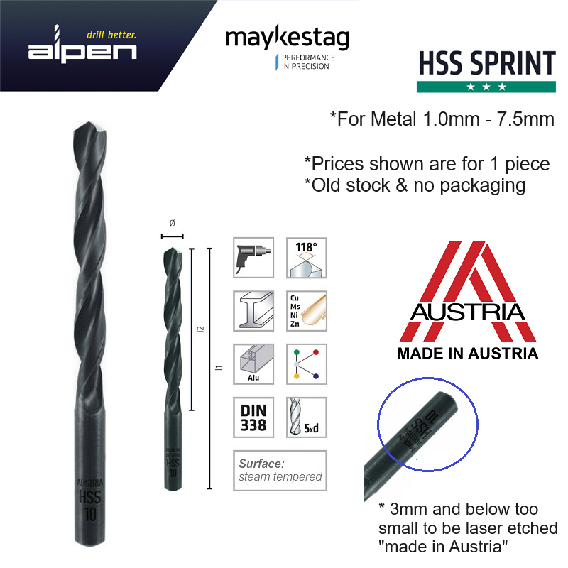 Alpen(1mm-7.5mm) ดอกสว่าน HSS Sprint A624