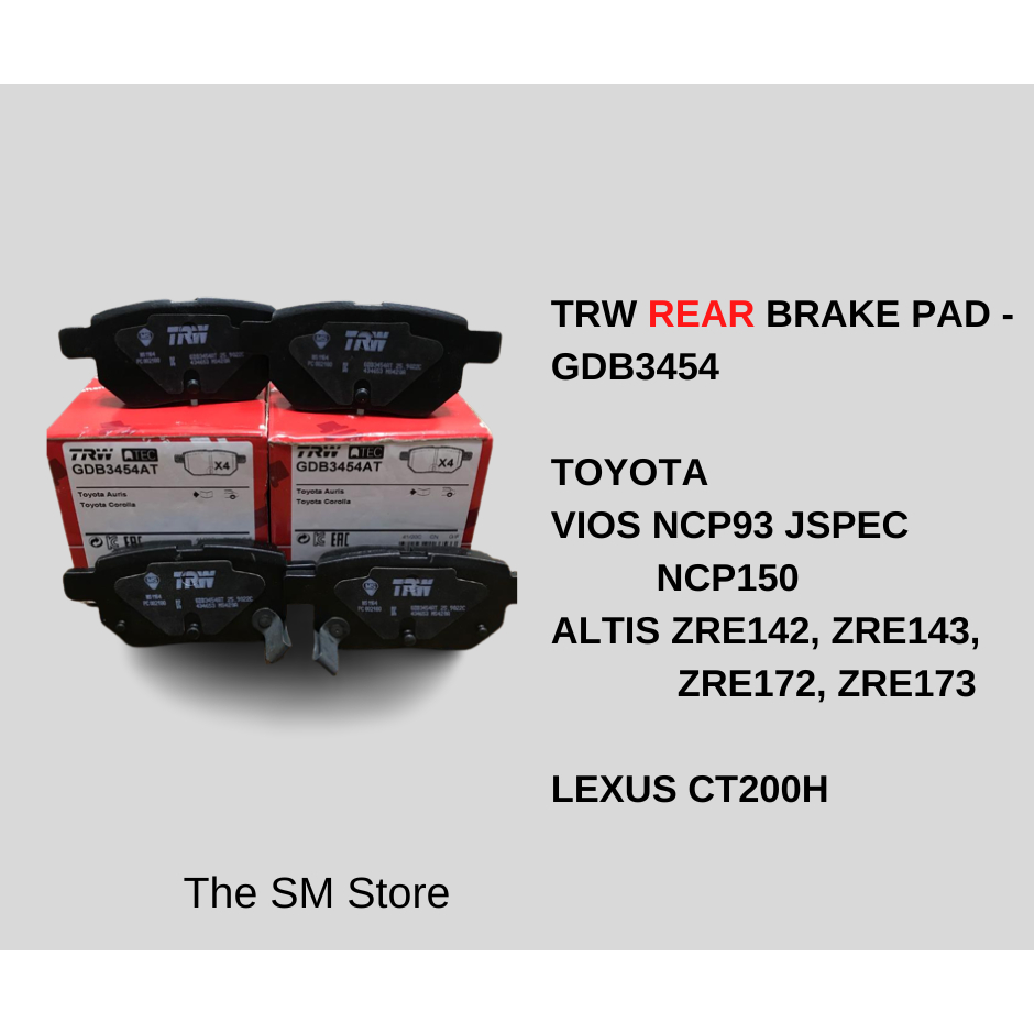 TRW TOYOTA VIOS, ALTIS, PRIUS / LEXUS (CT200) ผ้าเบรคดิส (หลัง) - GDB3454