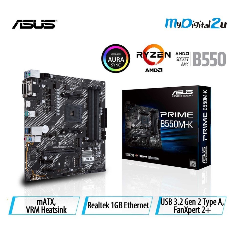 เมนบอร์ด Asus Prime B550M-K AM4 Ryzen + AMD R5 5600G I R7 5700G I R5 5600X I R5 5950X CPU Combo ข้อเ