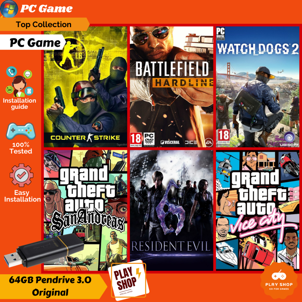 Gta San Andreas Battlefield Hardline Resident Evil 6 counter strike 1.6 นาฬิกาสุนัข 2 PC GAME 64GB p