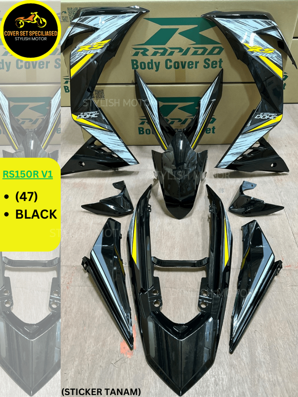 ชุดฝาครอบ RAPIDO Honda Rs150r V1 V2 V3 (47) สีดําสีแดงสีฟ้าสีขาวฝาครอบสติกเกอร์ลาย Tanam