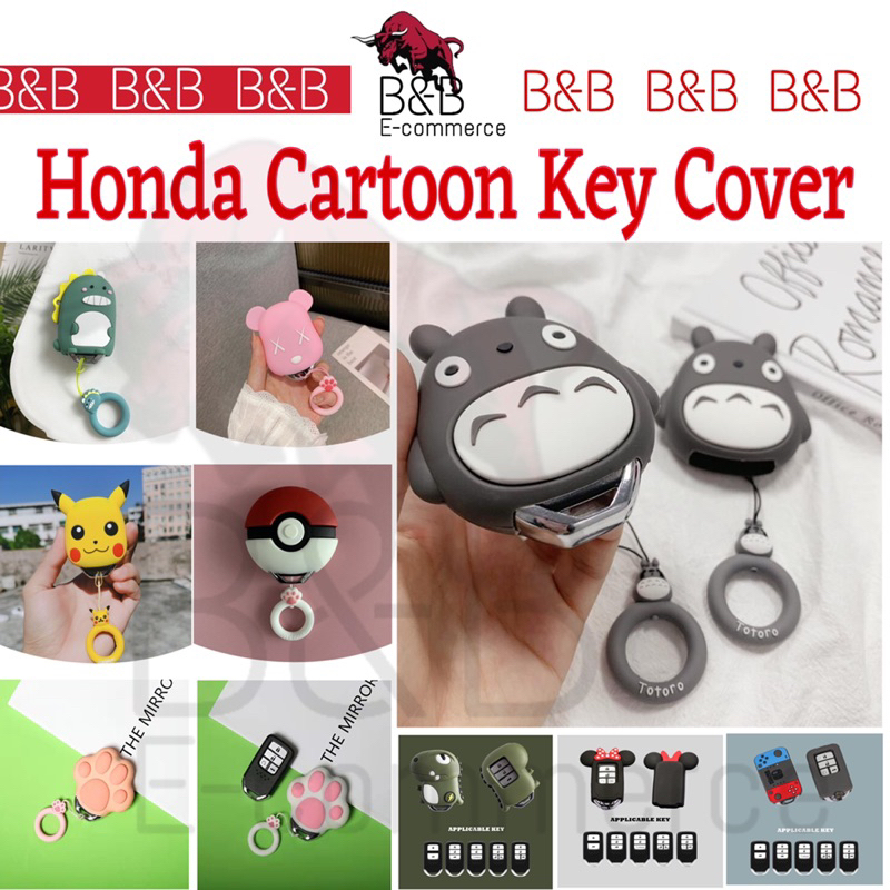 ฝาครอบกุญแจการ์ตูนเหมาะสําหรับ Honda CRV City Civic BRV Accord HRV Jazz Keyless Smart Entry Push Sta