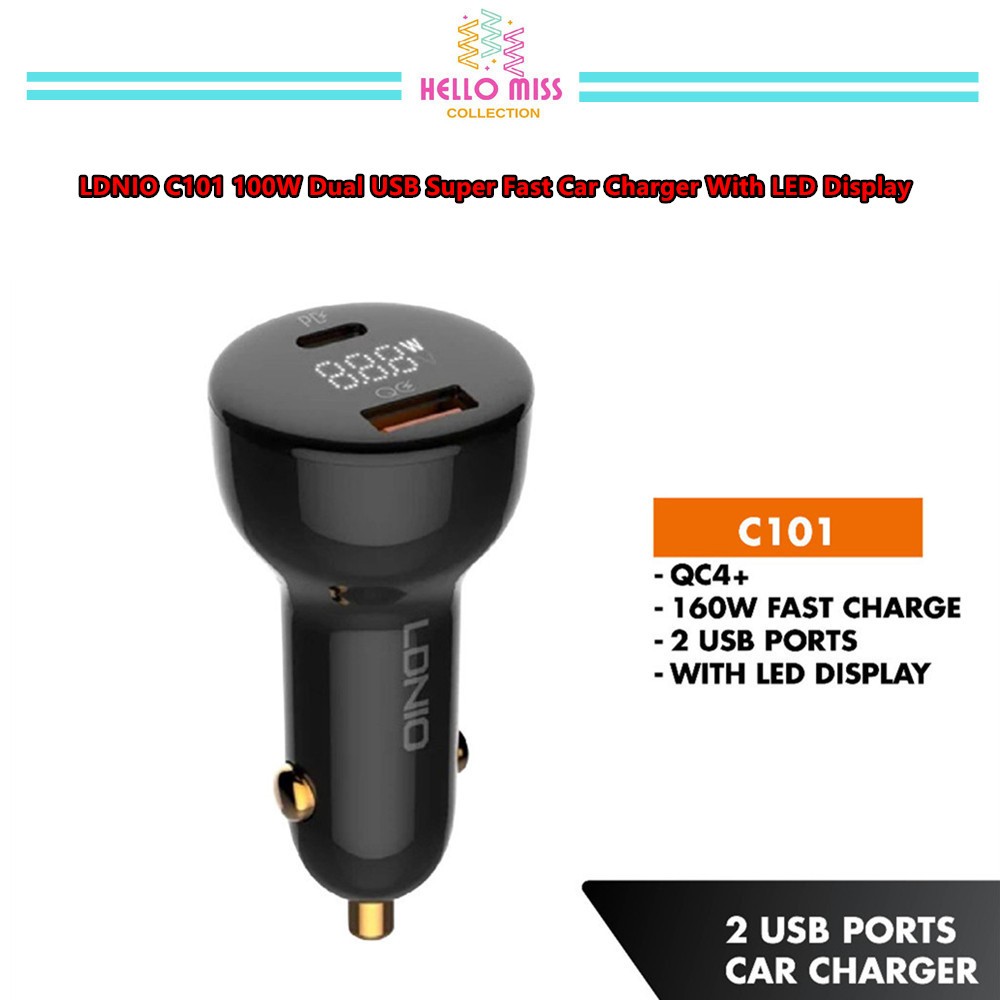 LDNIO C101 100W Dual USB Super Fast Car Charger พร้อมจอแสดงผล LED