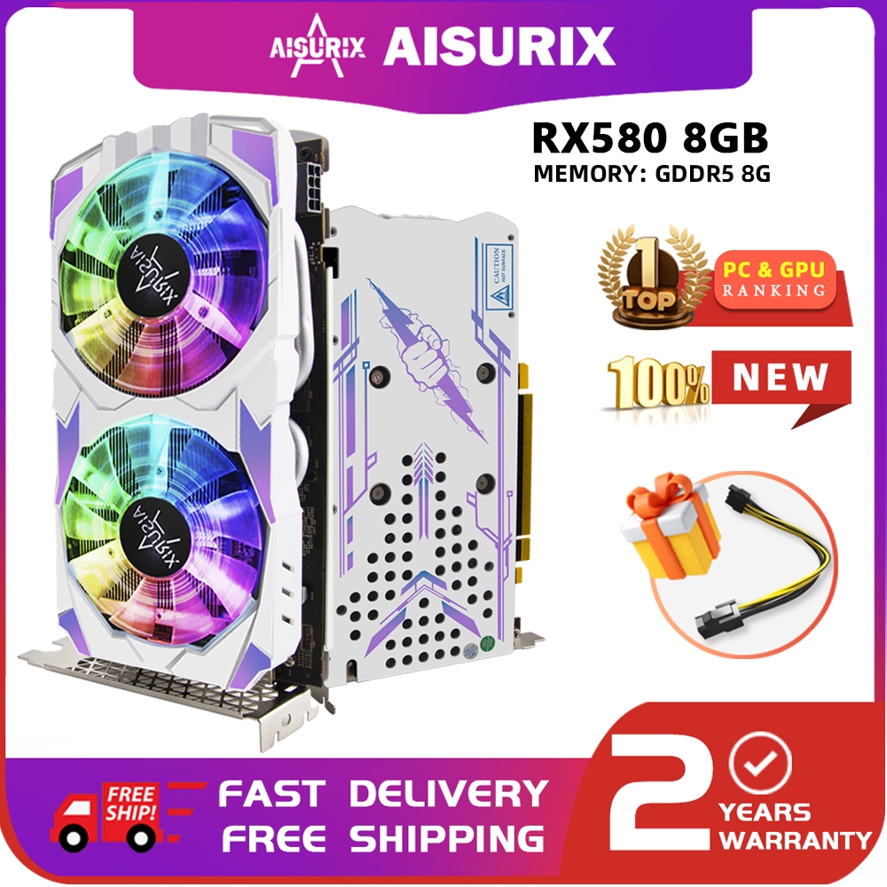 Aisurix RX580 8GB RGB กราฟิกการ์ดคอมพิวเตอร์ GDDR5 256Bit GPU Radeon AMD การ์ดสําหรับการเล่นเกมทํางา