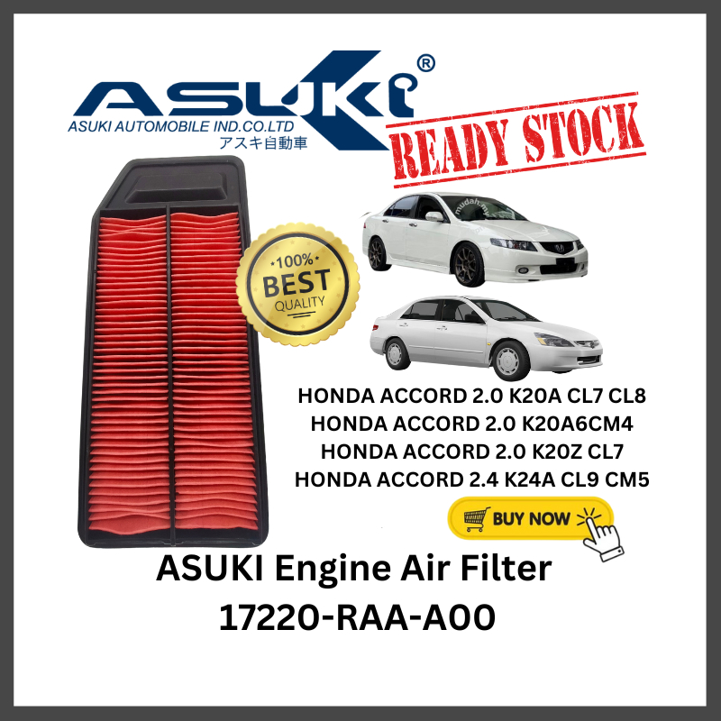 ASUKI กรองอากาศเครื่องยนต์ Honda Accord 2.0 K20A CL7 CL8 2.0 K20A6 CM4 2.0 K20Z CL7 2.4 K24A CL9 CM5