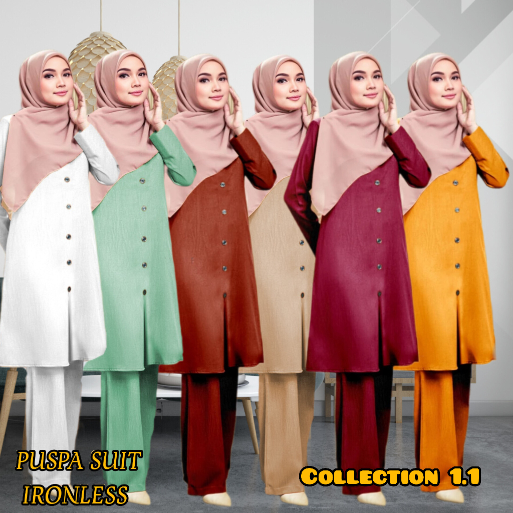 ชุด PUSPA MUSLIMAH - IRONLESS, BLOUSE BERPOCKET & PALAZZO SET, UMRAH & TRAVEL FRIENDLY, BF & WUDHUK 