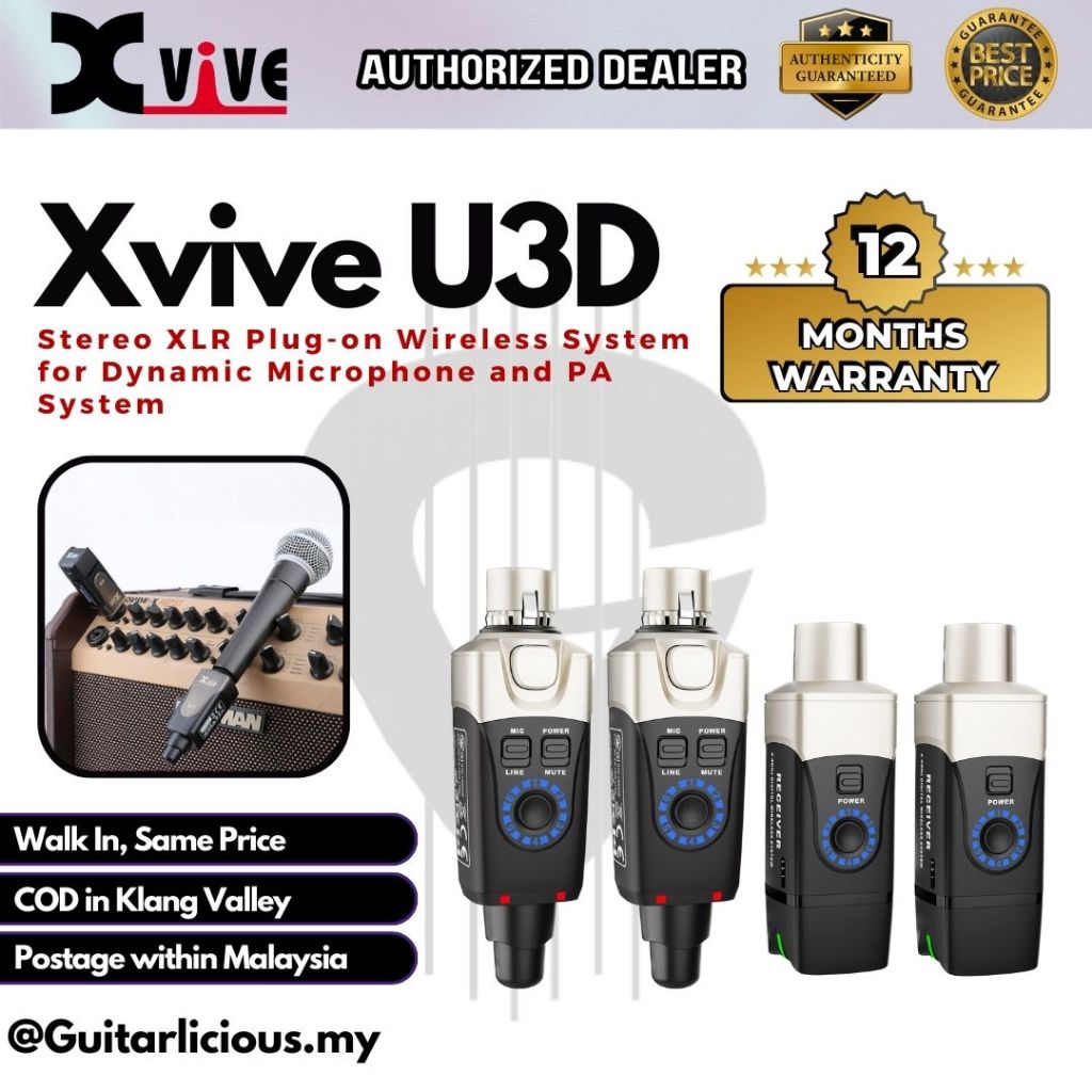 Xvive U3D Stereo XLR Plug-on Wireless System สําหรับไมโครโฟนไดนามิกและระบบ PA