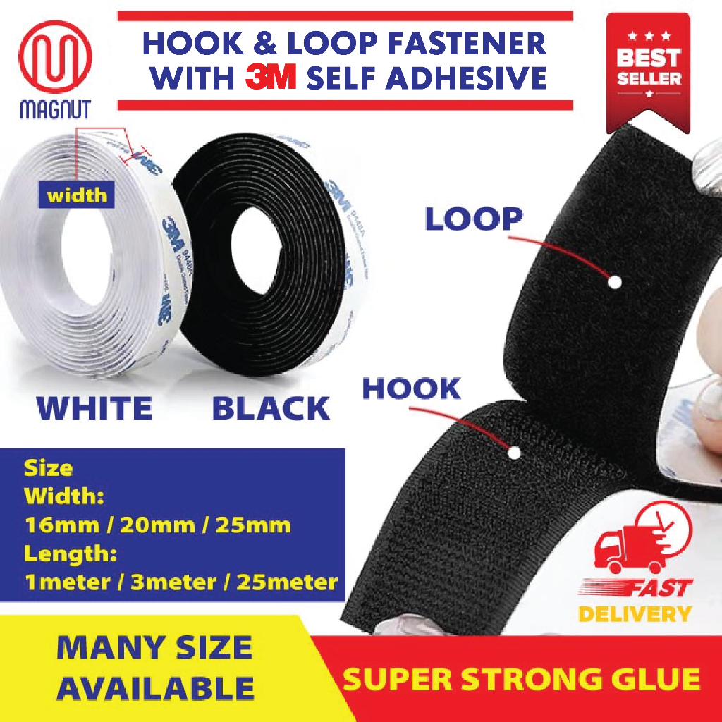 Hook and Loop Fastener Tape มุ้งกันยุงพร้อมเทป 3M กาวตนเอง 16 มม. / 20 มม. / 25 มม. x 1 เมตร / 3 เมตร