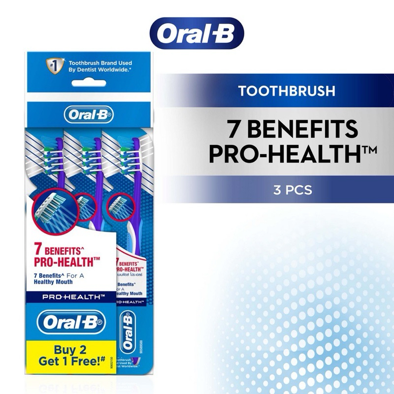 Oral B Pro Health 7 Benefit (ขนาดกลาง) แปรงสีฟันแบบแมนนวล 3 ชิ้น