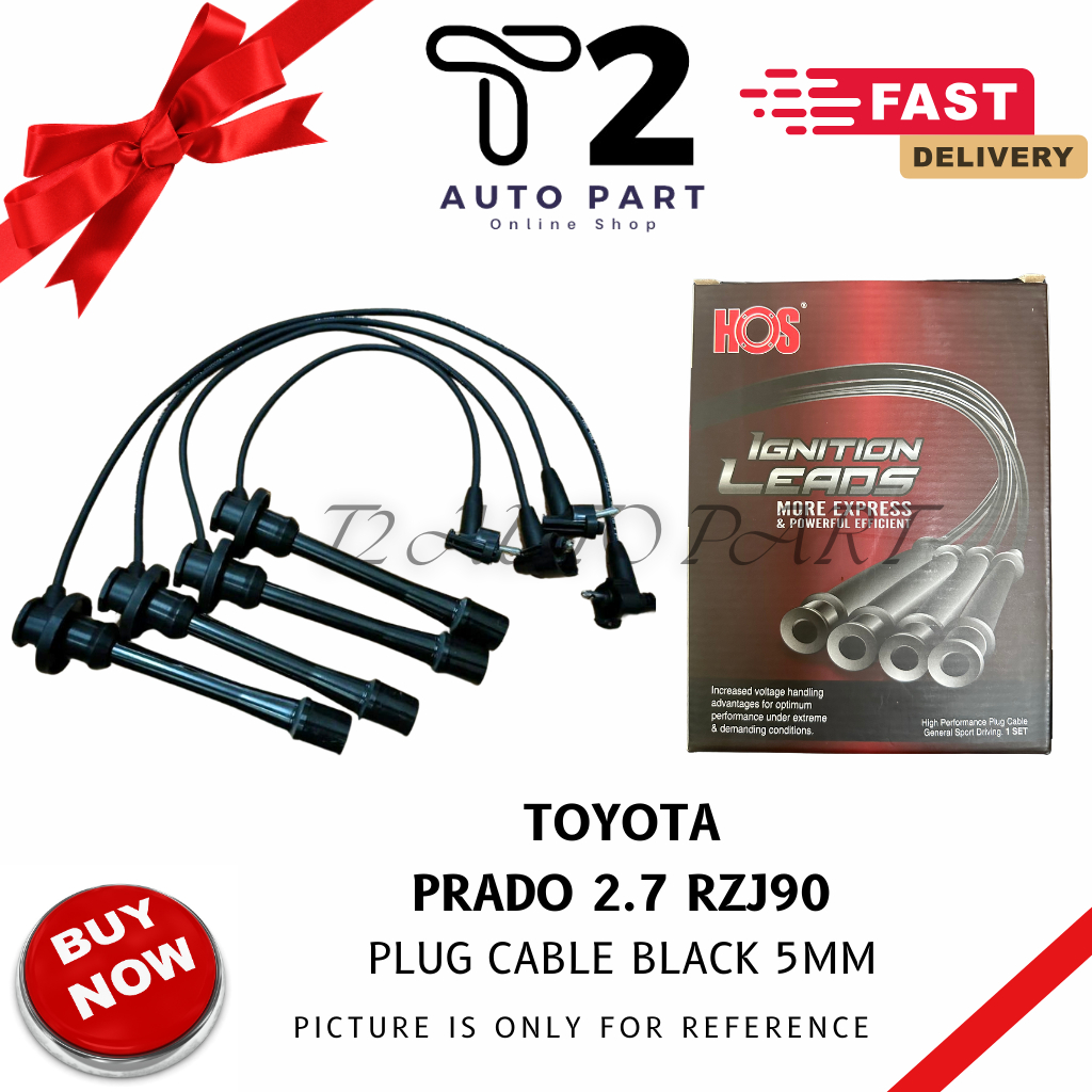 T2 PLUG CABLE TOYOTA PRADO 2.7 RZJ90 5MM สีดํา 1 ชุด