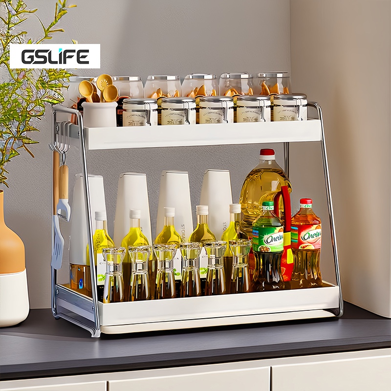 GSlife 2 ชั้นสแตนเลส 33/43 ซม. ชั้นวางเครื่องปรุงรส ชั้นวางน้ํามันแก้ว เครื่องปรุงรส ชั้นวางเข้ามุม