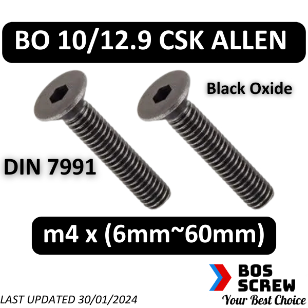 HT CounterSunK Allen Screw m4 x 6mm~60mm (Black Oxide) (น๊อตเลน, CSK Allen Screw) (พิทช์ 0.7mm) (ไฮเ
