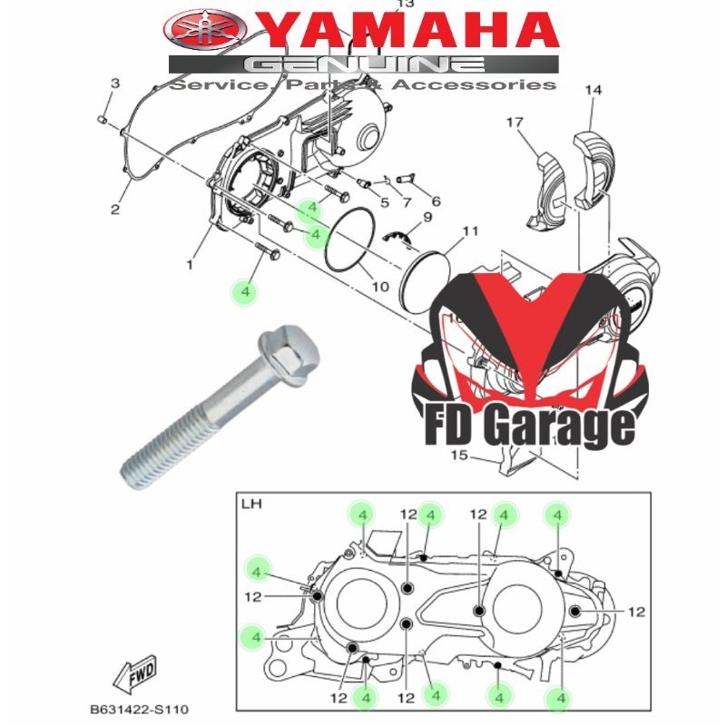 [CRANKCASE] BOLT, DEEP FLANGE RECESS 95E32-06035 / 95022-06035