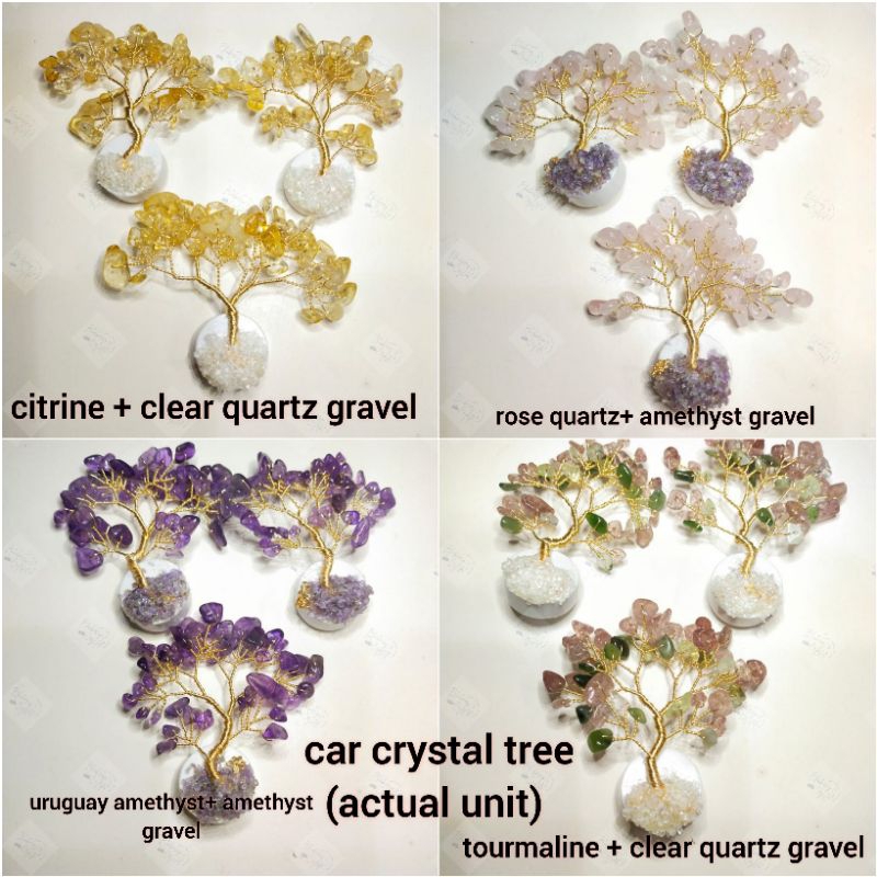 (CRYSTAL TREE) CITRINE, ROSE QUARTZ, AMETHYTHYST, และ TOURMALINE CAR CRYSTAL TREE SET พร้อมน้ําหอม