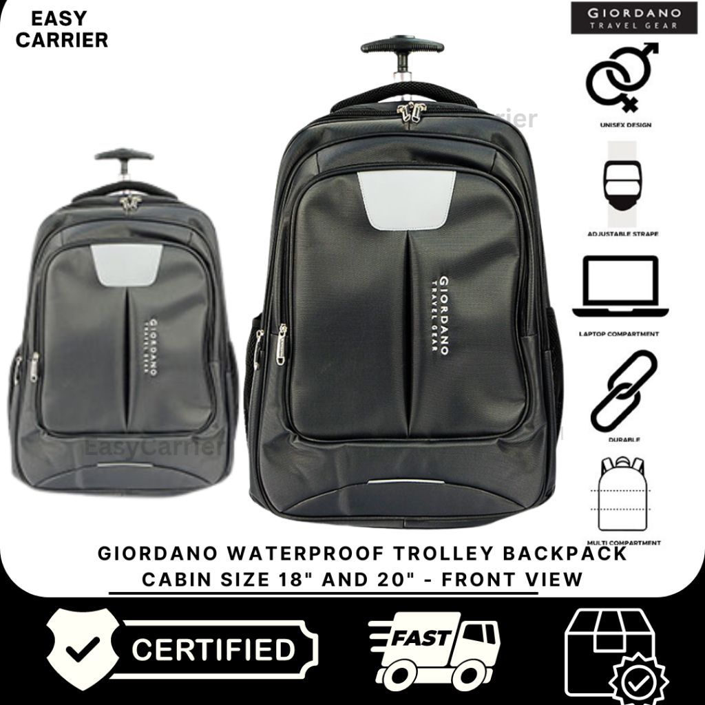 Giordano กระเป๋าเป้สะพายหลัง กระเป๋าเดินทาง ขนาด 18 นิ้ว และ 20 นิ้ว สีดํา และสีเทา สําหรับห้องโดยสาร 2 ล้อ GN9253R
