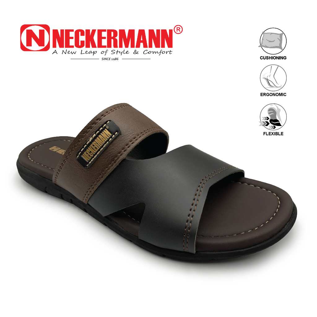 Neckermann Mens Portland Classic Comfort Slide Sandals / Sandal Slide Lelaki Lembut- สีน้ําตาลเข้ม