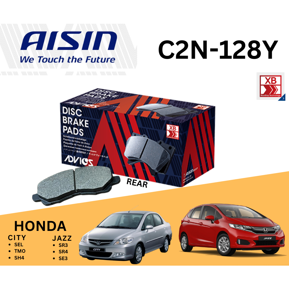 Aisin Heavy Duty DiscเบรคPadด้านหลังC2N128YสําหรับHonda City SEL TMO Jazz Civic SO4 SH4 SR3 SR4 SE3