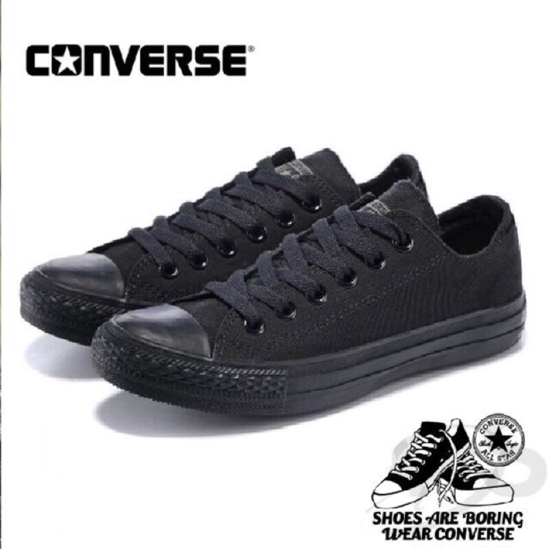 Top Converse รองเท ้ าผ ้ าใบ Classic All Star Canvas รองเท ้ าสีดํา / Kasut Sekolah Hitam All Black Converse