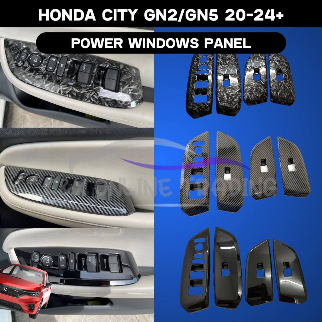 Honda City Gn2/Gn5 2020-2024+ คาร์บอนไฟเบอร์ Trim/Glossy Black Power Windows แผง Protector ฝาครอบ