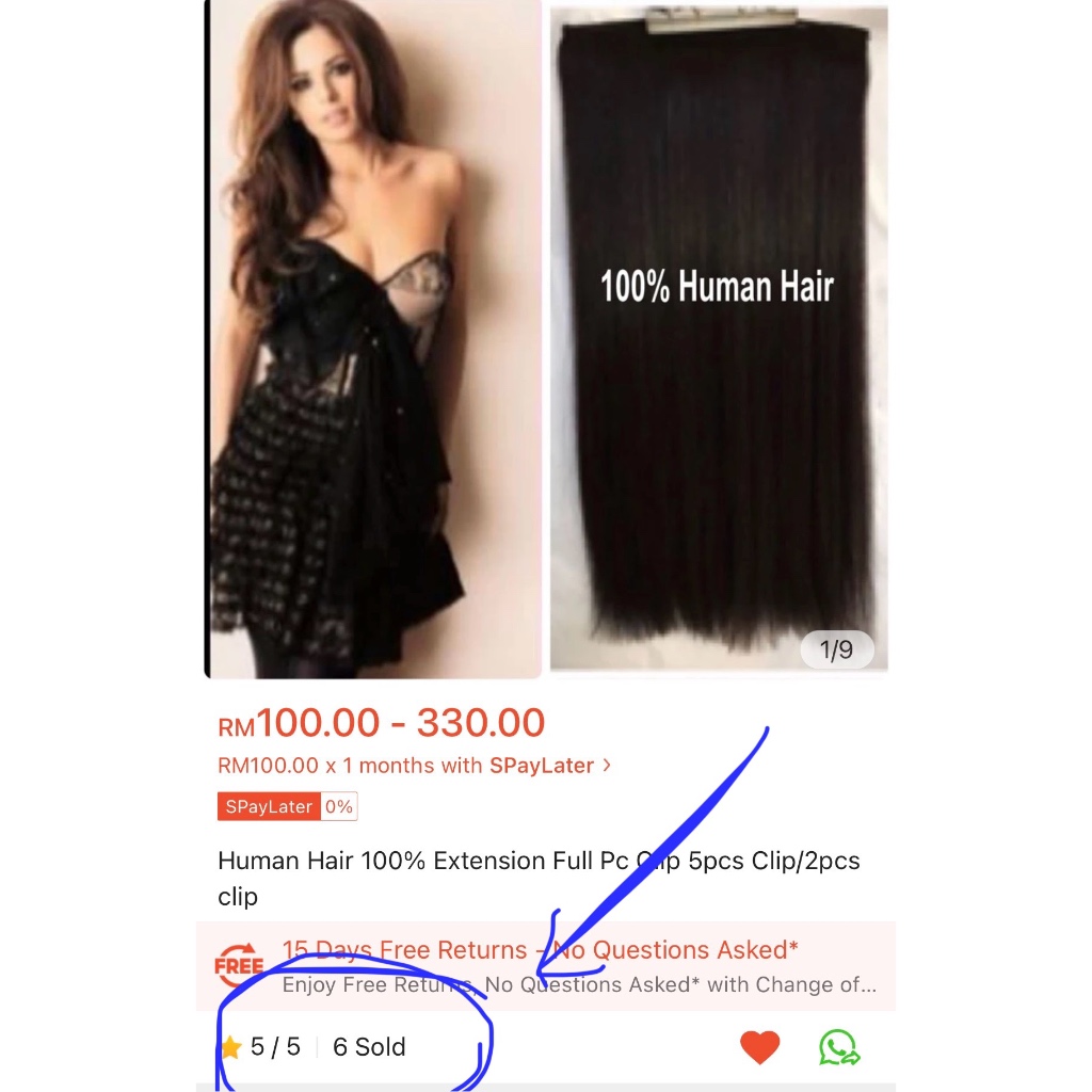 Human Hair 100%Extension Full Pc Clip 5pcs Clip/2pcs clip