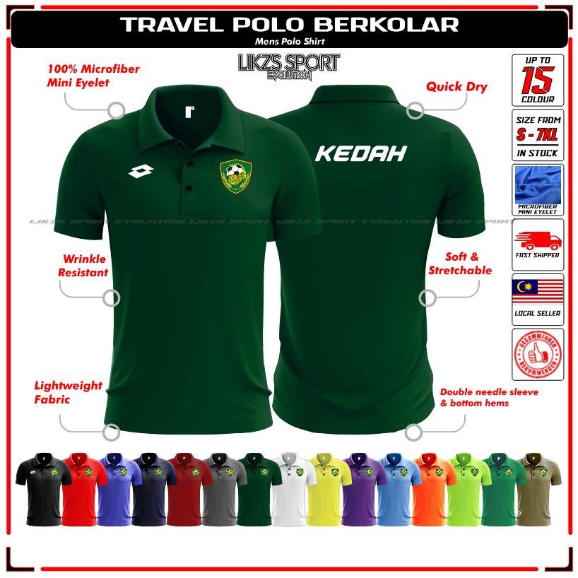 เสื้อโปโลแขนสั้น ผ้าไมโครไฟเบอร์ ลายทีมฟุตบอล Kedah Fc Travel Jersey DX2