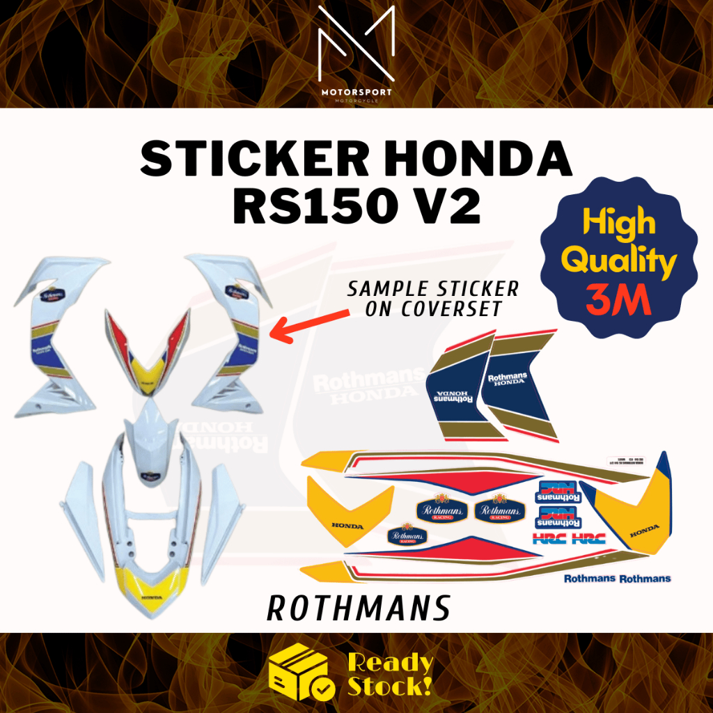 HONDA RS150 V2 มอเตอร์สติ๊กเกอร์ Coverset Stiker Rothmans Edition Kaverset 3M สติกเกอร์พรีเมี่ยม Pel